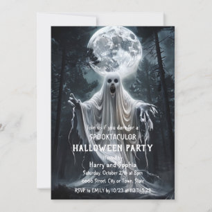 Ghost Halloween Party Invitation Haunted Moon Goth