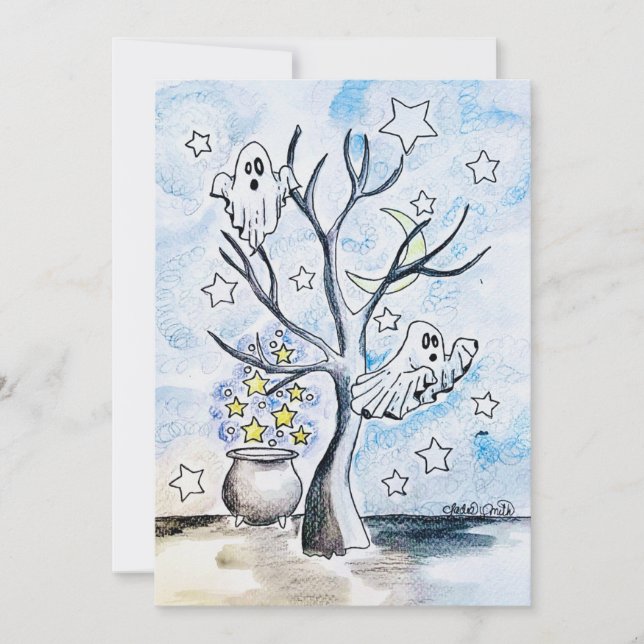 Ghost Halloween Print Holiday Card (Front)
