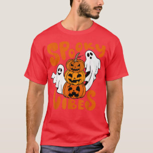 Ghost Halloween Pumpkin Face Spooky Vibes Funny Ha T-Shirt