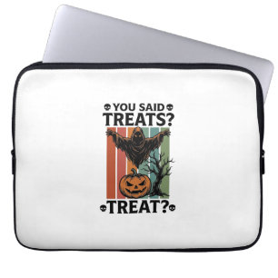 Ghost Halloween Shirt with Spooky Treat Pun and Pu Laptop Sleeve