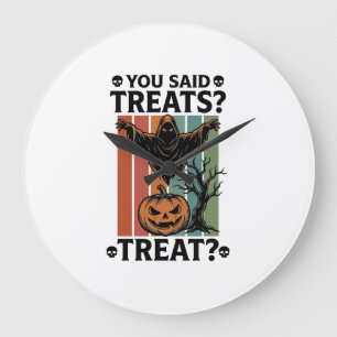 Ghost Halloween Shirt with Spooky Treat Pun and Pu Large Clock