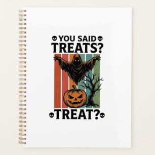 Ghost Halloween Shirt with Spooky Treat Pun and Pu Planner