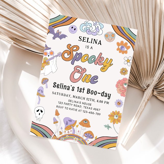 Ghost Halloween Spooky One Groovy 1st Birthday   Invitation (Creator Uploaded)