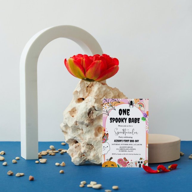 Ghost Halloween Spooky vibes Retro Groovy Birthday Invitation (Creator Uploaded)