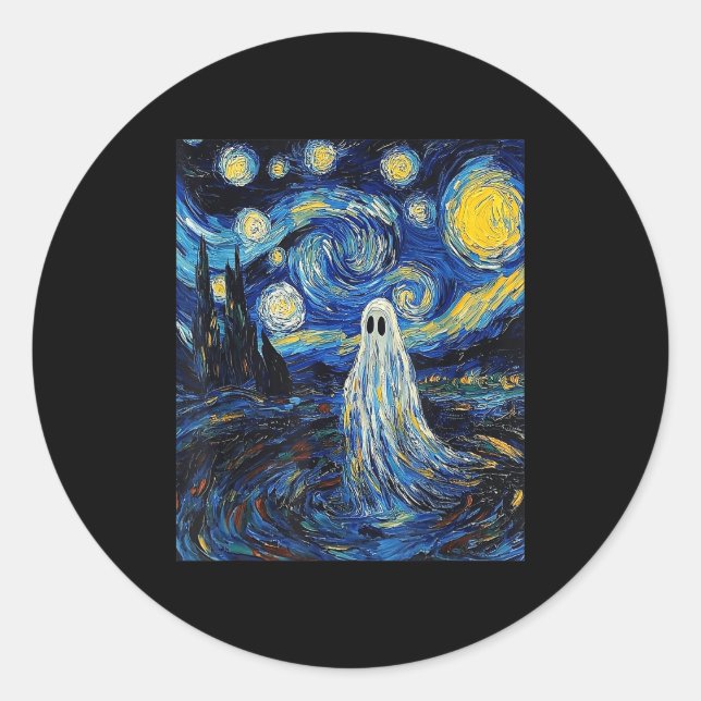 Ghost Halloween - Van Gogh Style - Starry Night  Classic Round Sticker (Front)