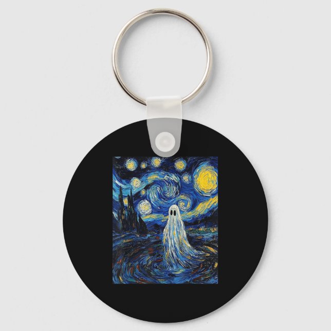 Ghost Halloween - Van Gogh Style - Starry Night  Key Ring (Front)