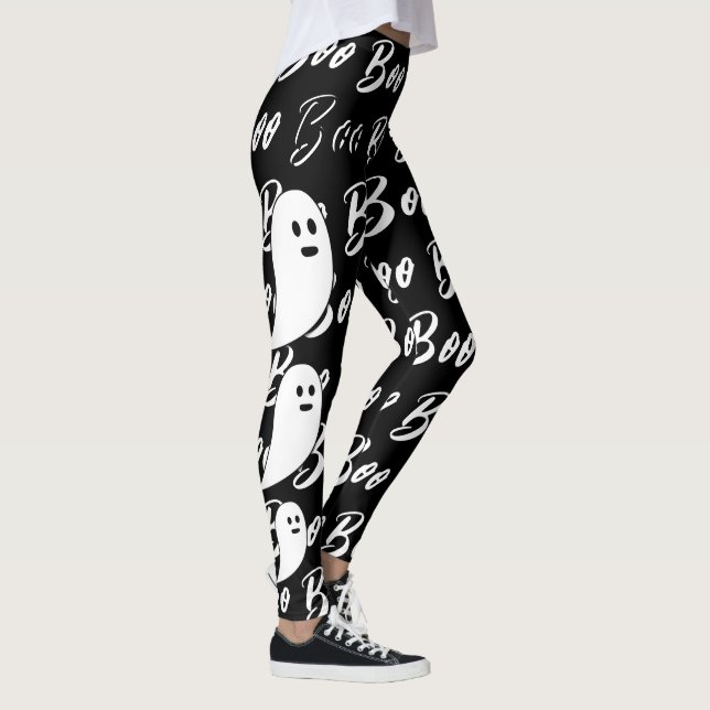 Ghost Halloween white black boo Leggings (Right)