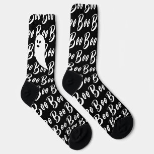 Ghost Halloween white black boo text pattern Socks