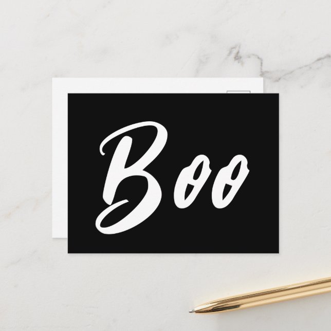 Ghost Halloween white black boo text Postcard (Front/Back In Situ)