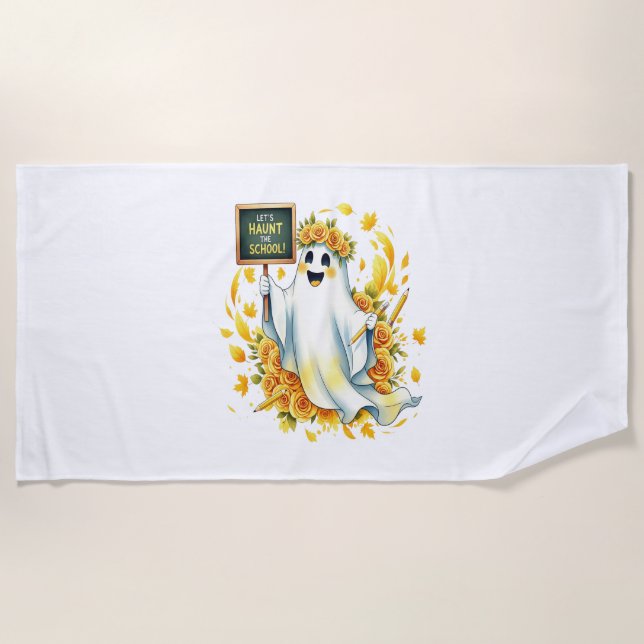 Ghost Haunt School Halloween Beach Towel (Front)