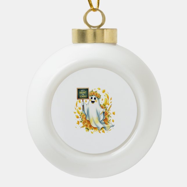 Ghost Haunt School Halloween Ceramic Ball Christmas Ornament (Front)