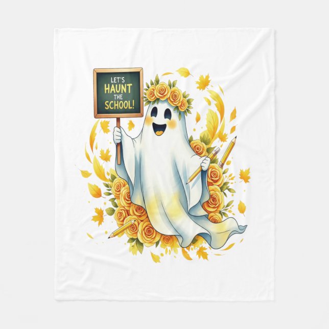 Ghost Haunt School Halloween Fleece Blanket (Front)
