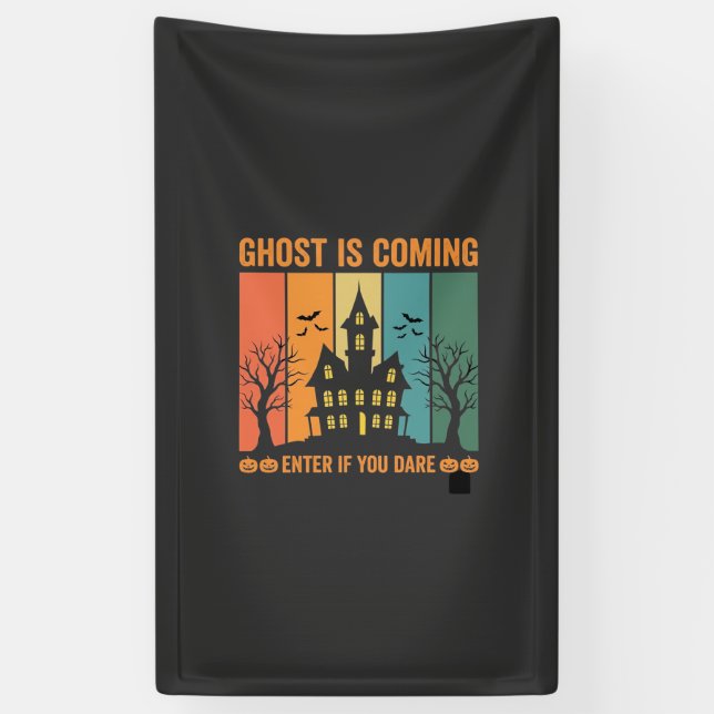 Ghost Haunted House Halloween Vector Design Banner (Vertical)