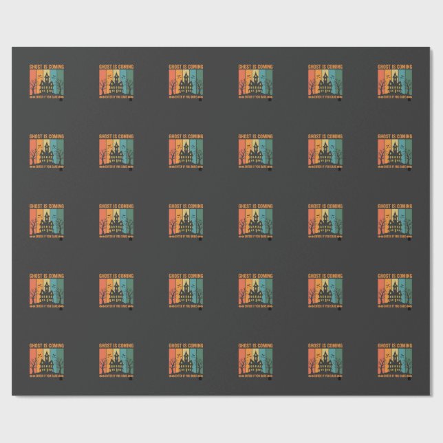 Ghost Haunted House Halloween Vector Design Wrapping Paper (Flat)
