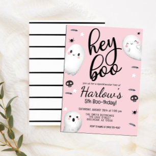 Ghost Hey Boo Pastel Pink Halloween Birthday  Invitation