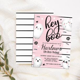Ghost Hey Boo Pastel Pink Halloween Birthday  Invitation