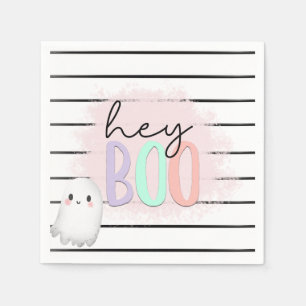 Ghost Hey Boo Pastel Pink Halloween Birthday Napkin