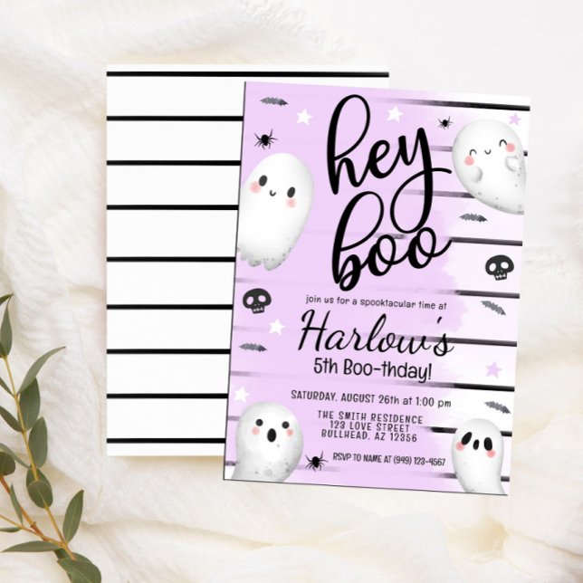 Ghost Hey Boo Pastel Purple Halloween Birthday  Invitation (Creator Uploaded)