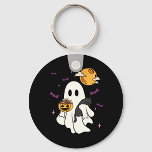 Ghost Holding A Black Cat Lazy Halloween Lover Men Key Ring