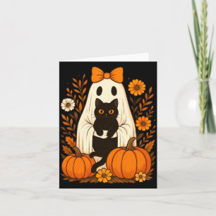 Ghost Holding Black Cat Cute Ghost Groovy Floral Card