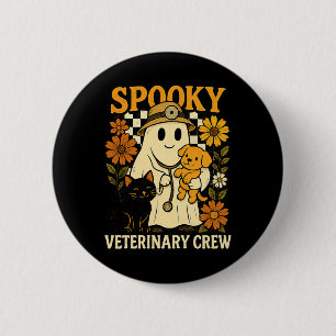 Ghost Holding Black Cat Dog Veterinarian Halloween 6 Cm Round Badge