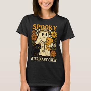 Ghost Holding Black Cat Dog Veterinarian Halloween T-Shirt