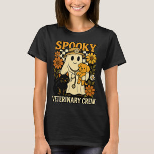 Ghost Holding Black Cat Dog Veterinarian Halloween T-Shirt