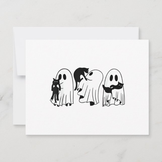 Ghost Holding Black Cat Funny Halloween Cat Lovers (Front)