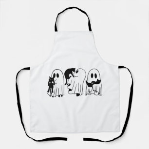 Ghost Holding Black Cat Funny Halloween Cat Lovers Apron