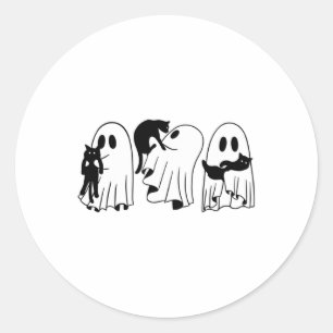 Ghost Holding Black Cat Funny Halloween Cat Lovers Classic Round Sticker