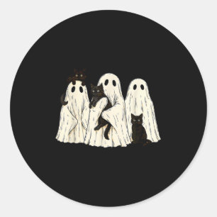 Ghost Holding Black Cat Funny Halloween Cat Lovers Classic Round Sticker