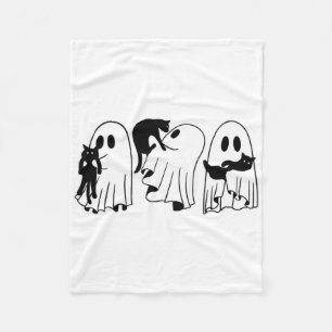 Ghost Holding Black Cat Funny Halloween Cat Lovers Fleece Blanket