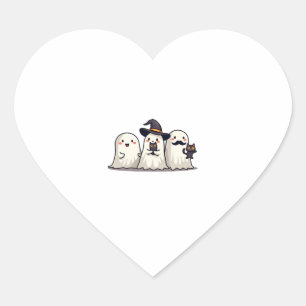 Ghost Holding Black Cat Funny Halloween Cat Lovers Heart Sticker