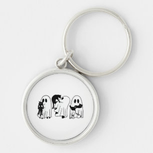 Ghost Holding Black Cat Funny Halloween Cat Lovers Key Ring