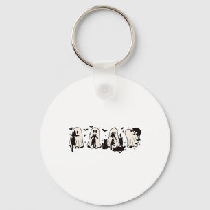 Ghost Holding Black Cat Funny Halloween Cat Lovers Key Ring