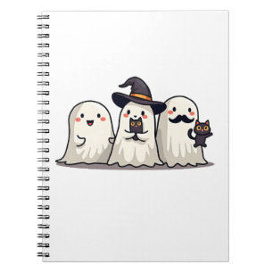 Ghost Holding Black Cat Funny Halloween Cat Lovers Notebook