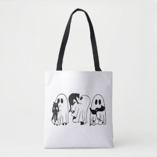 Ghost Holding Black Cat Funny Halloween Cat Lovers Tote Bag