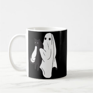 Ghost Holding Black Cat Halloween Cat Lovers Men Coffee Mug