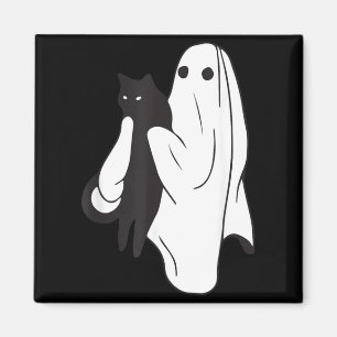 Ghost Holding Black Cat Halloween Cat Lovers Men Magnet