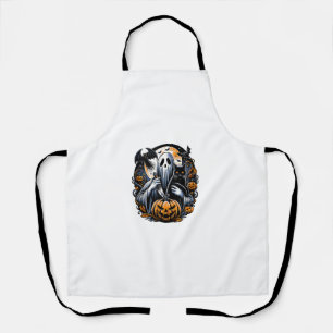 Ghost Holding Black Cat,Halloween Ghost scary Cat Apron