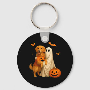 Ghost Holding Golden Dog Halloween - Funny Golden Key Ring