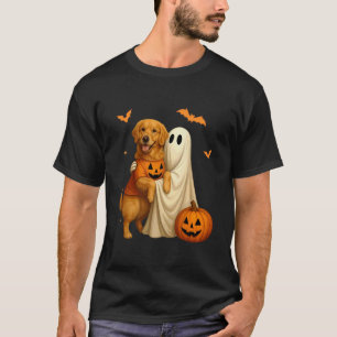 Ghost Holding Golden Dog Halloween - Funny Golden T-Shirt