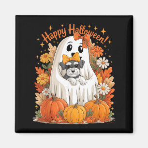 Ghost Holding Miniature Schnauzer Dog Floral Magnet