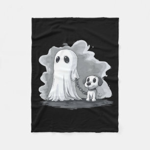 Ghost Holding Puppy Dog Funny Halloween Costume Fleece Blanket