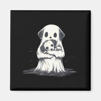 Ghost Holding Puppy Dog Funny Halloween Costume Magnet