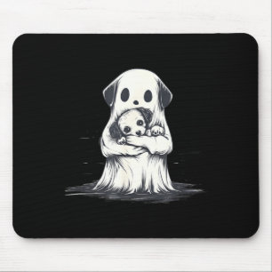 Ghost Holding Puppy Dog Funny Halloween Costume Mouse Pad