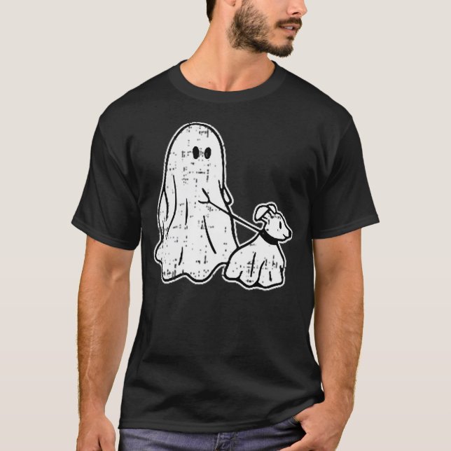 Ghost Holding Puppy Dog Halloween Costume Ghoul Do T-Shirt (Front)