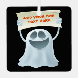 Ghost holding text   metal tree decoration