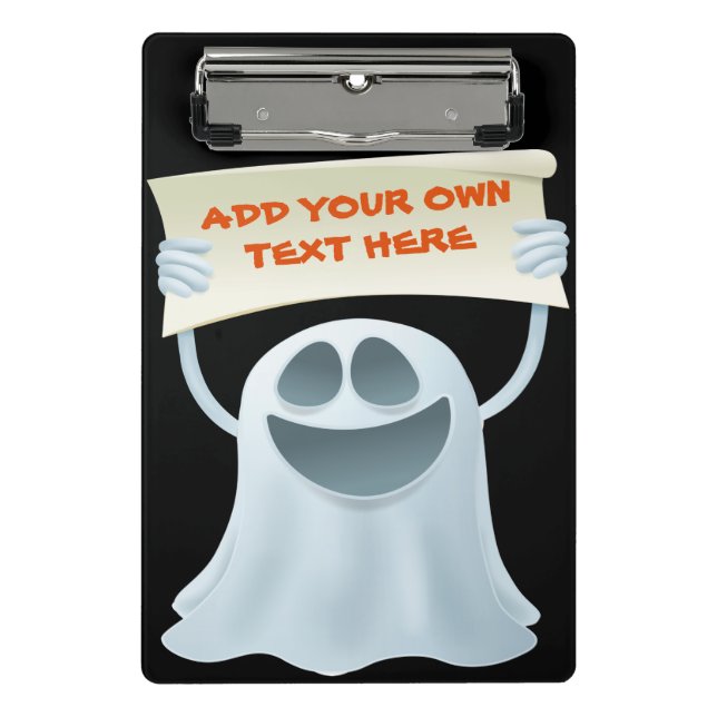 Ghost holding text mini clipboard (Front)
