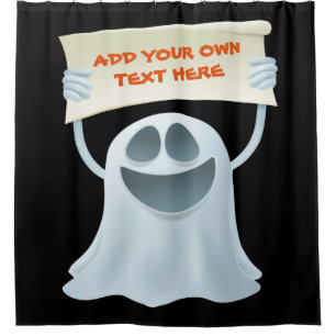 Ghost holding text   shower curtain